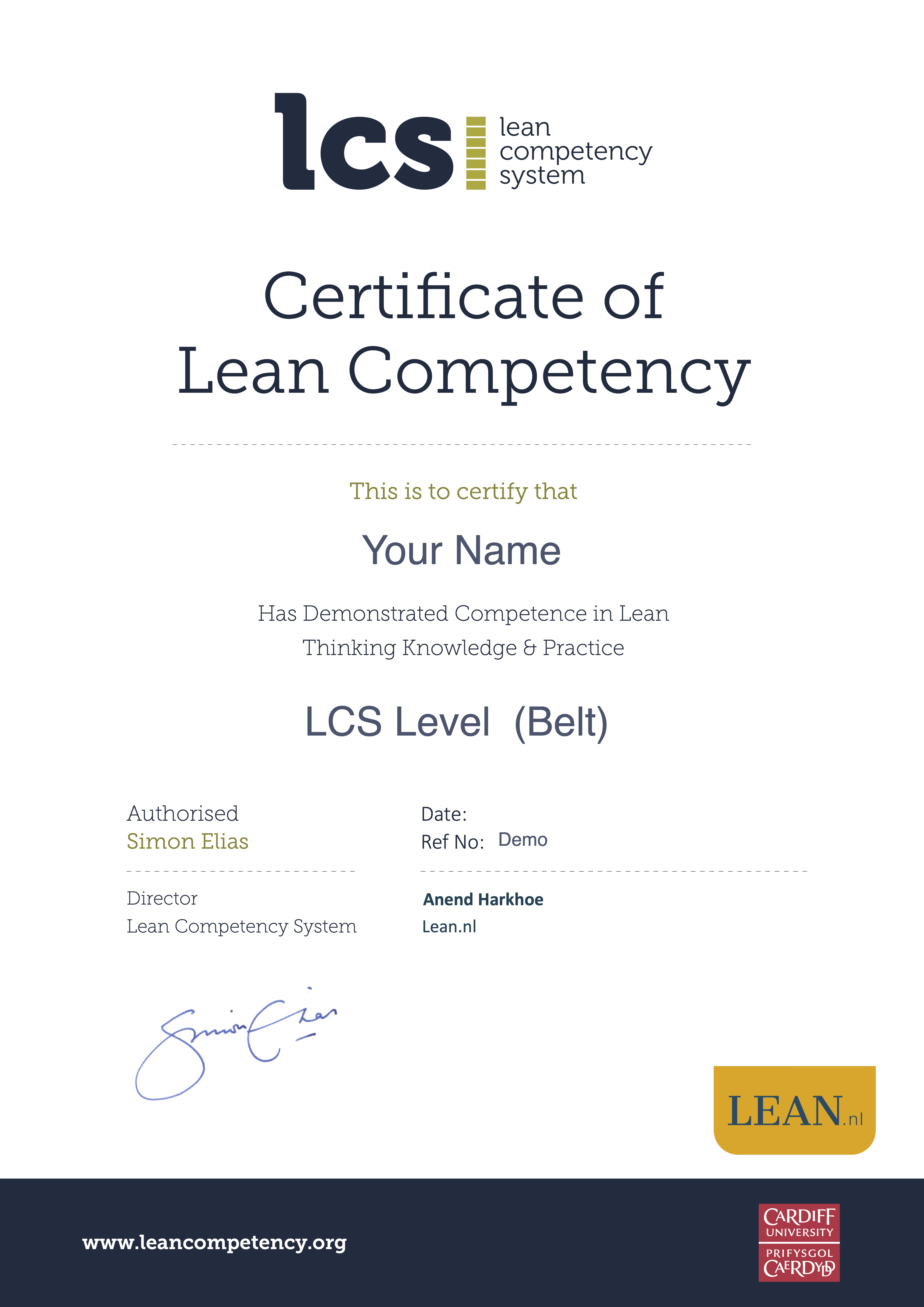 Lean certificate